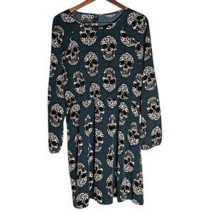Emery Rose Green Midi Dress With Leopard Prink Skulls XL